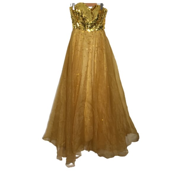 Gold Sequins Strapless Gown - Picture 5 of 14